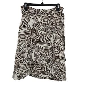 VTG‎ Talbots Irish Linen Skirt Women 10 Brown Geometric Midi Lined Boho Beachy